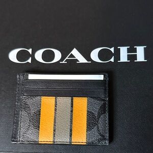 Coach Men's Black, Taupe, and Orange Stripe Card Holder
